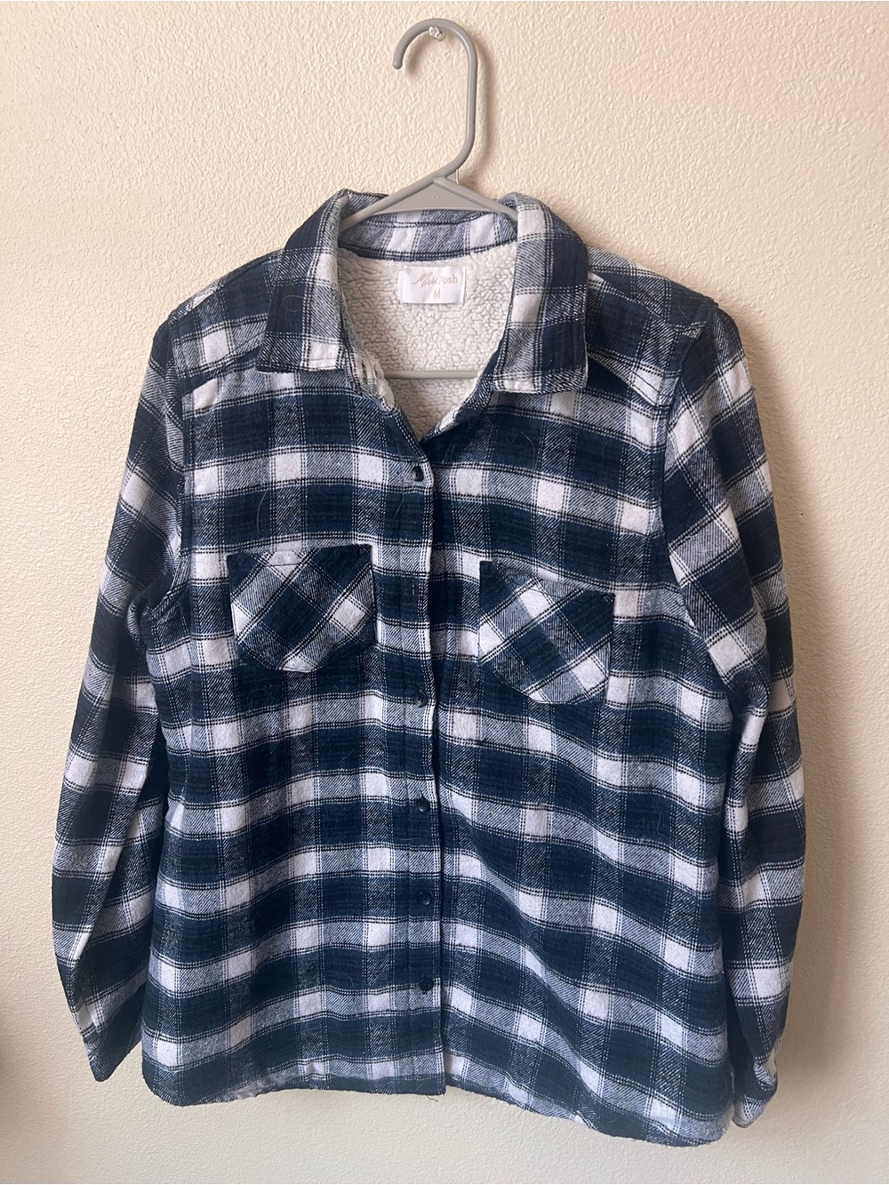 Black & White Plaid Sherpa-Lined Flannel Shirt Jacket